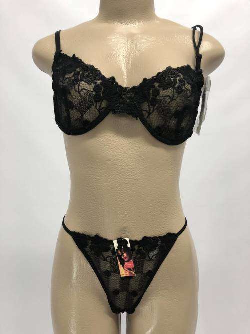 size 36B lace bra and G-string set black