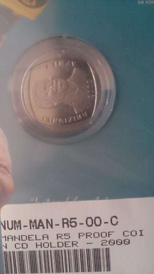 2000 Nelson Mandela R5 Proof Coin in Perspex CD holder, still sealed from SA Mint