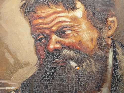 Diaz '73 original paint on canvas of men smoking x2