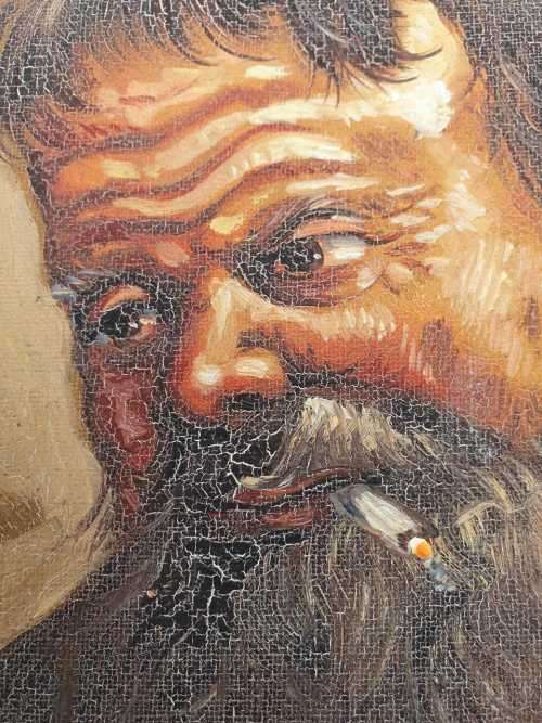 Diaz '73 original paint on canvas of men smoking x2