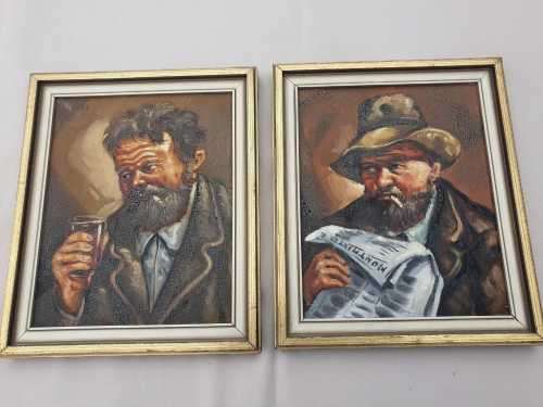Diaz '73 original paint on canvas of men smoking x2