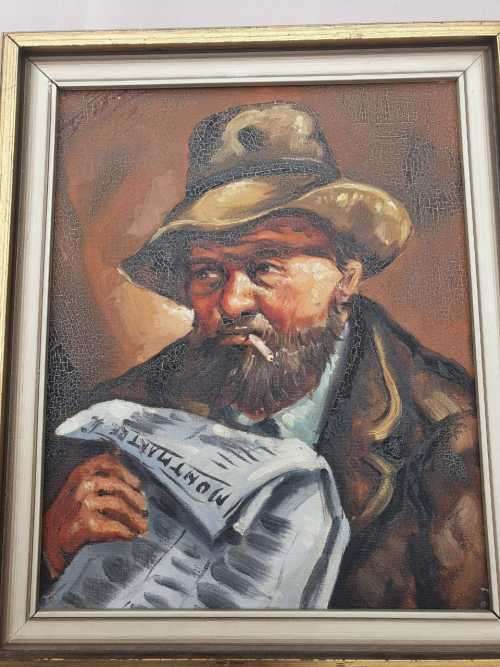 Diaz '73 original paint on canvas of men smoking x2