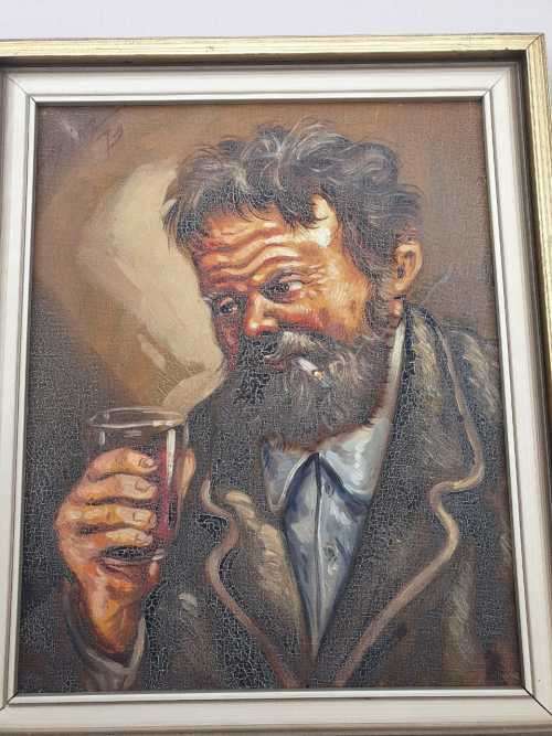 Diaz '73 original paint on canvas of men smoking x2