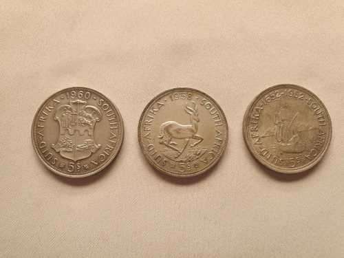 3x 5 Shillings Union of South Africa bid per coin to take all 3
