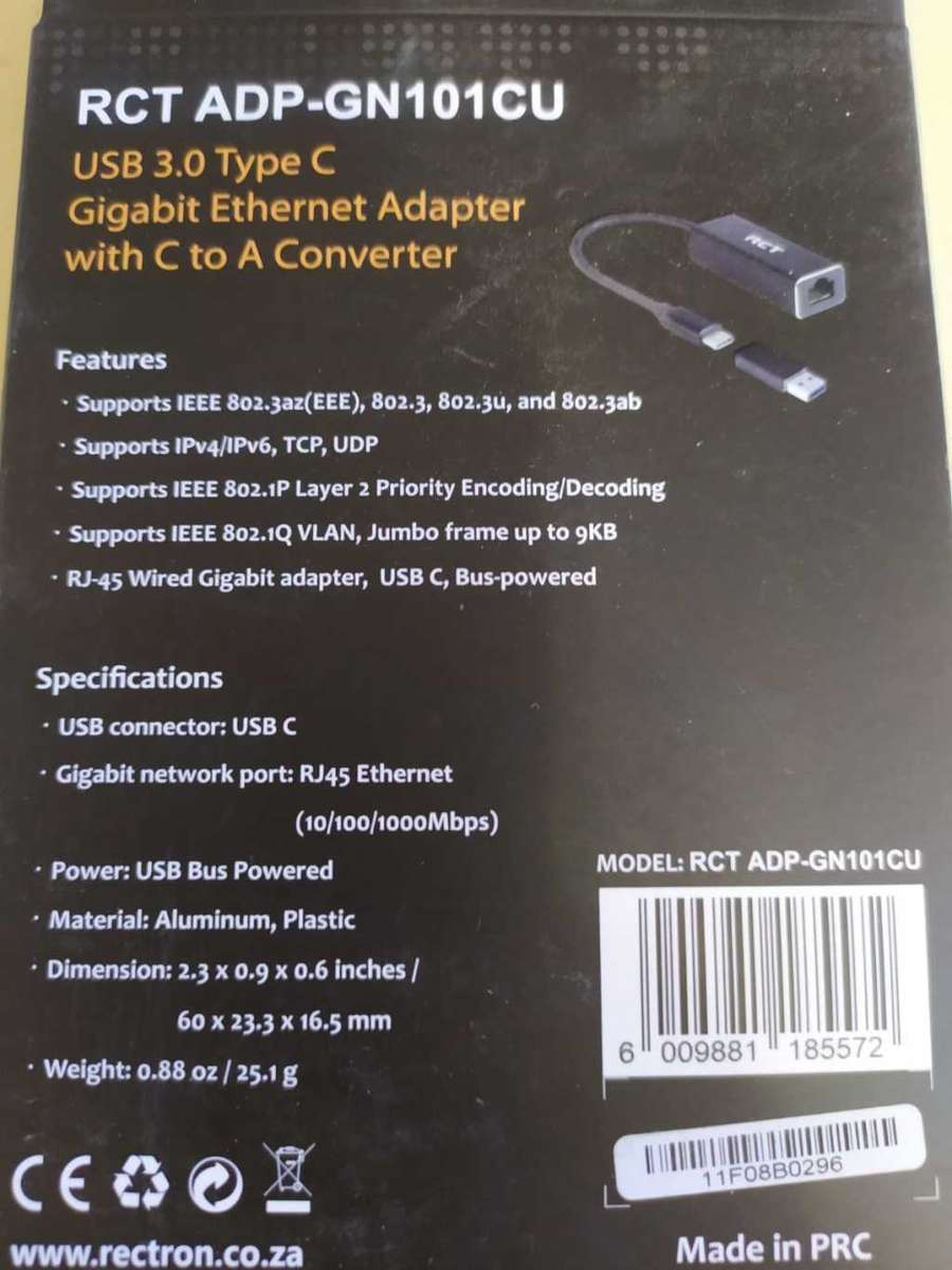 USB/USB-C TO GIGABIT ETHERNET ADAPTER