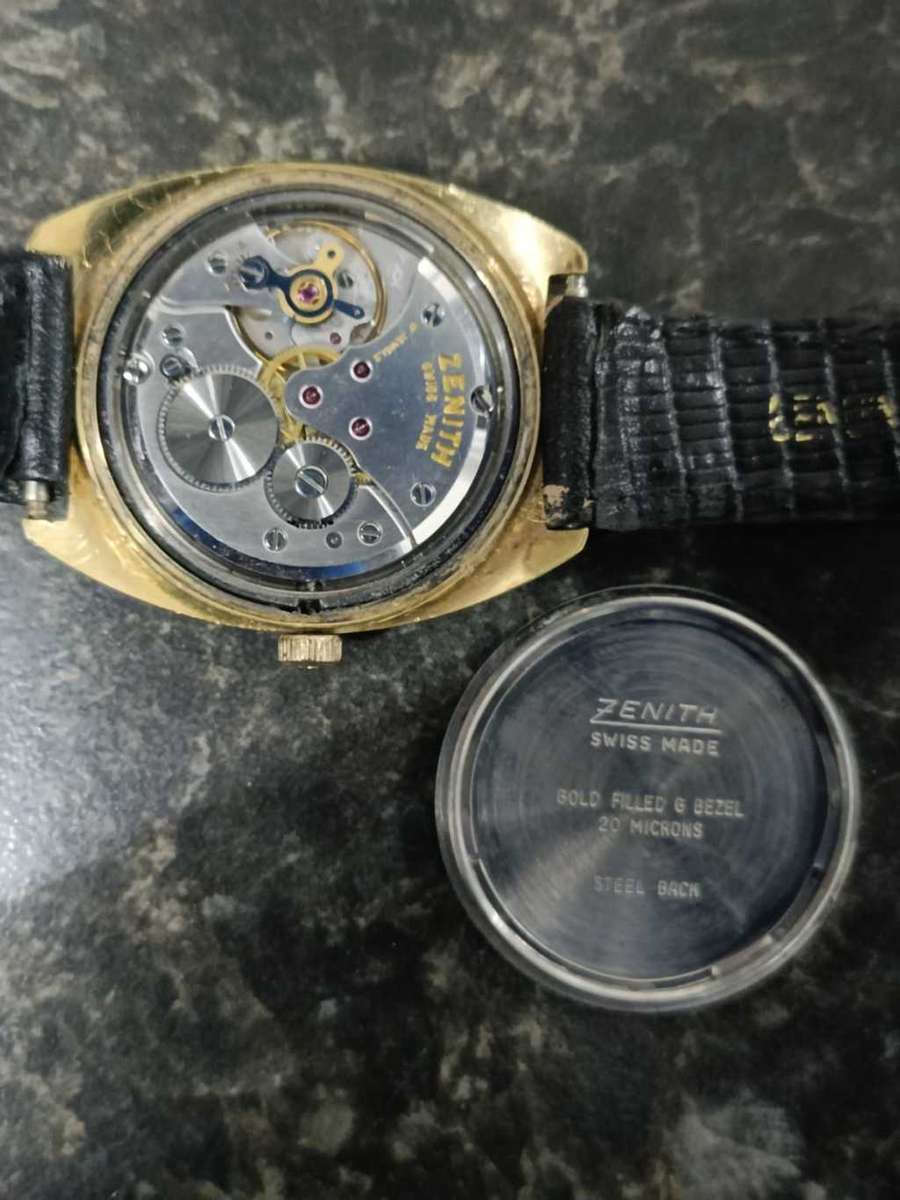 Zenith Sporto Automatic Vintage Watch, Gold Dial, Black Strap