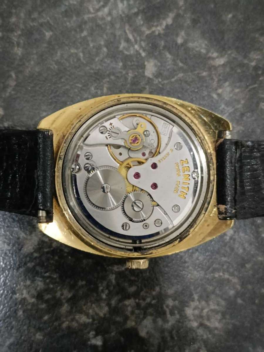 Zenith Sporto Automatic Vintage Watch, Gold Dial, Black Strap