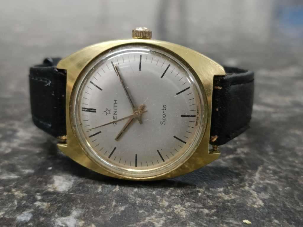 Zenith Sporto Automatic Vintage Watch, Gold Dial, Black Strap