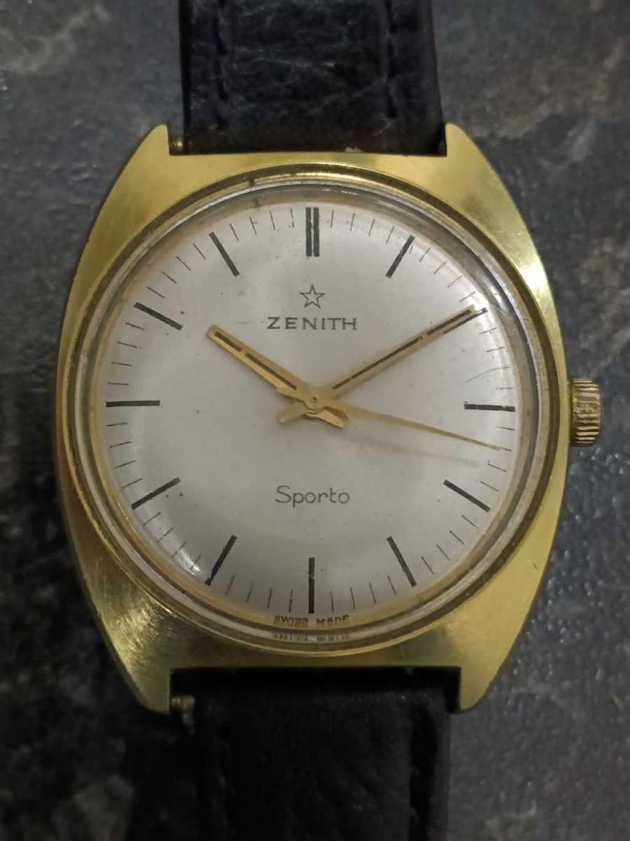 Zenith Sporto Automatic Vintage Watch, Gold Dial, Black Strap