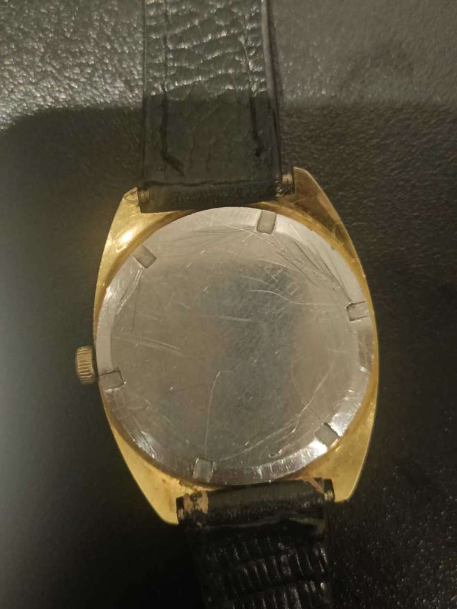 Zenith Sporto Automatic Vintage Watch, Gold Dial, Black Strap