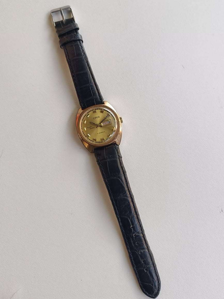 Oris Twin Date Vintage Men's Watch Gold 35mm Collectors Item