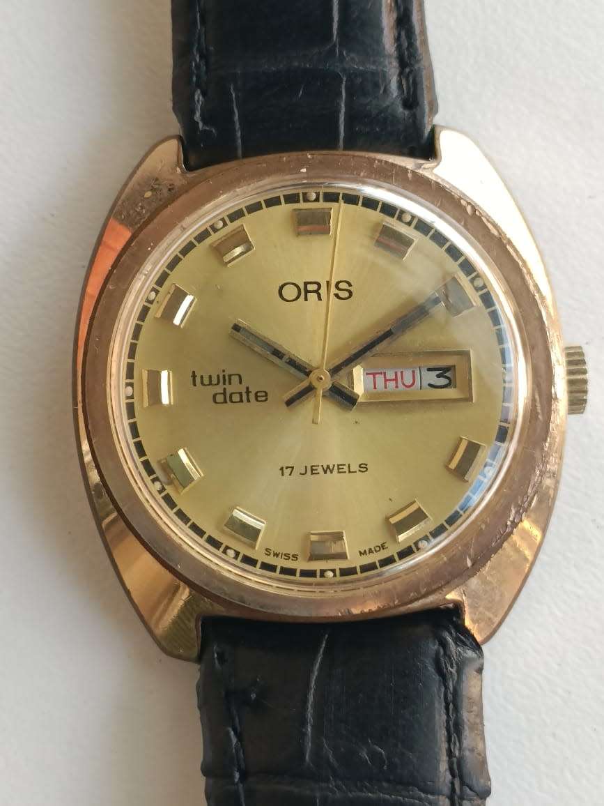 Oris Twin Date Vintage Men's Watch Gold 35mm Collectors Item