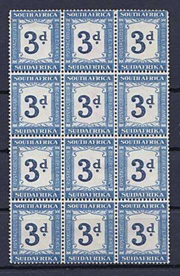 High Value 1932-42 3d Indigo & Milky Blue Postage Due (SACC 27a)  Mint block of 12. CV=R6,000+