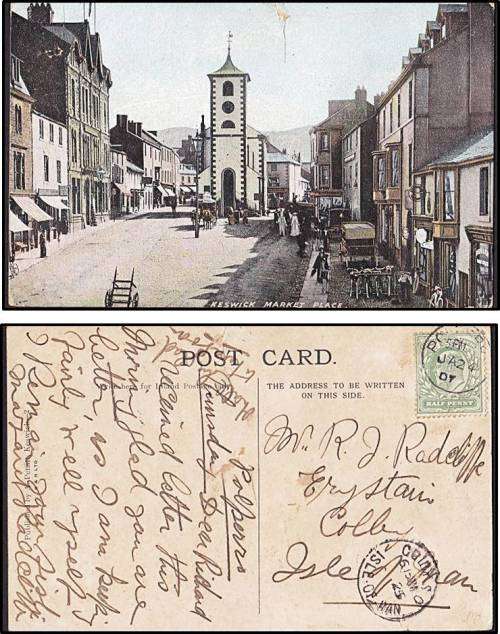 Very Scarce 1907 "POLPERRO" to "COLBY_ISLE OF MAN" = Postmark Missing the Month/Year