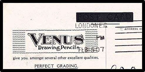 Excellent and Scarce `VENUS` Drawing Pencils Postcard sent from `LONDON` to Pretoria (1915)