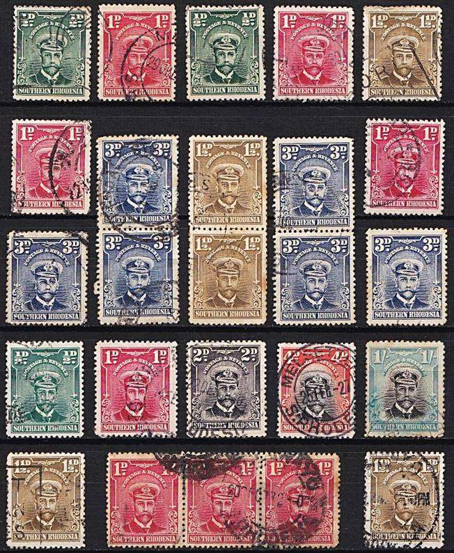 1924-29 Southern Rhodesia Used KGV selection including 1/-