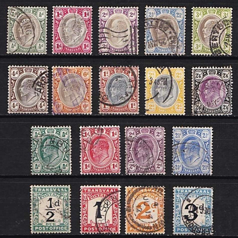 Transvaal KEVII VFU short set to 2/6 + 1905 VFU Set + Postage Dues