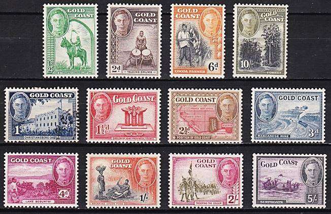 1948 KGVI Gold Coast Mint (*) Set to 5/- (1d VFU) CV = R1,200+