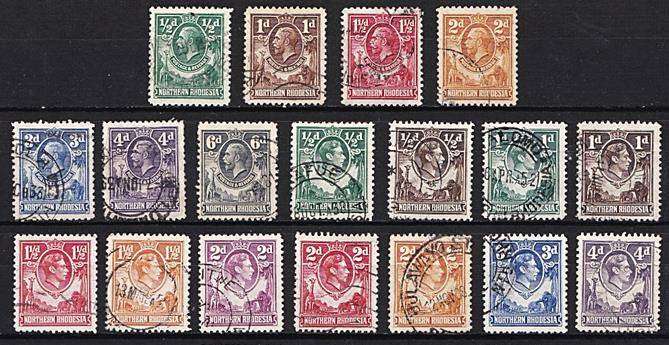 Northern Rhodesia Kings & Queens (KGV, KGVI & QEII) Used selection incl 1d Coil (SACC.26a)