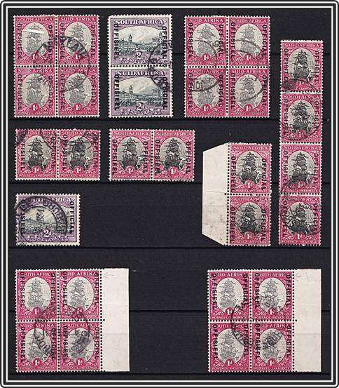 Fine Selection of Union "OFFICIAL" - Multiples & Scarce Broken Chimney Var on 1½d.