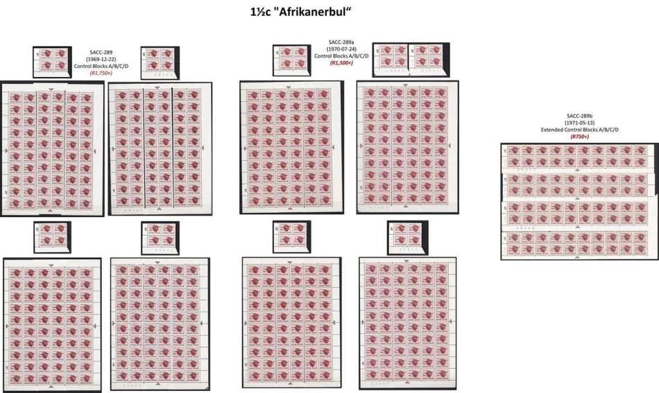 1969-71 RSA 1st Def 1½c "Afrikanerbul" Extensive (**) Study in Controls & Var. CV = R4,000+