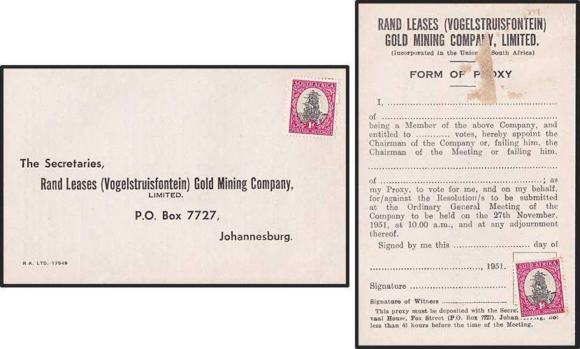 Very Rare VOGELSTRUISFONTEIN - Mining Proxy (Return) Card  - UNUSED