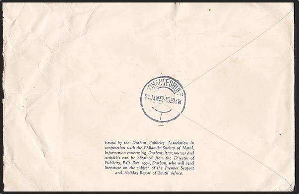1932 Imperial Airways Cover 1/- Airs Tied to cover with "DURBAN_7" DCC - FIRST AIR POST CACHET