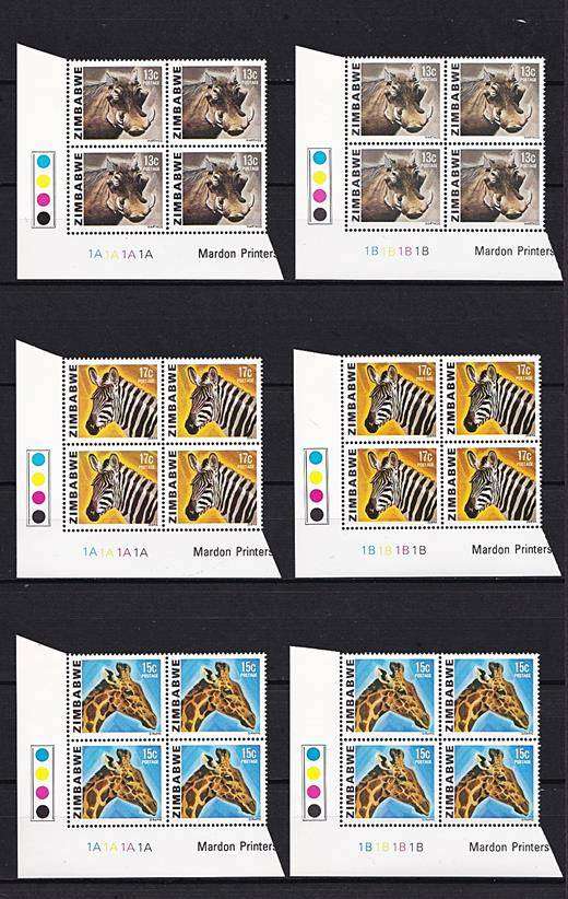 1980 Zimbabwe UMM (**) Full Set in A & B Controls Including High Value 40c A/B *** CV = $200+++  ***
