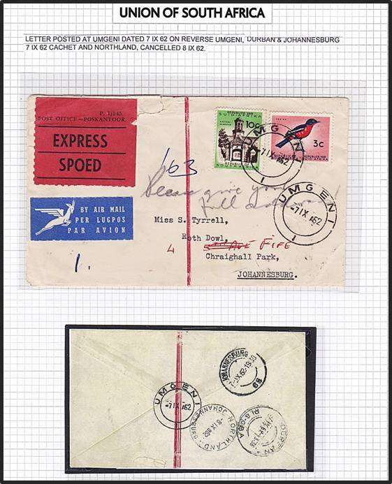 Express Airmail Letter with DCCs `UMGENI` `DURBAN` `JOHANNESBURG` & `NORTHLAND`