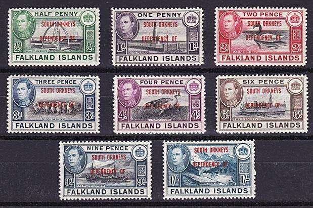 1944 South Orkneys Opt on Falkland KGVI Full MM (*) Set (SG.A1 - SG.A8)