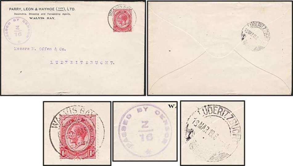 1919 S.W.A. 1d Forerunner CENSORED Cover - "WINDHUK" to "LUDERITZBUCHT"