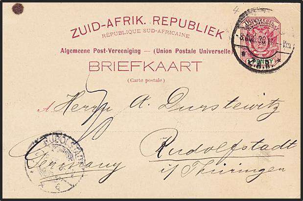 1898 Z.A.R. Postcard (Postmark) - Johannesburg to Rudolfstadt, Germany