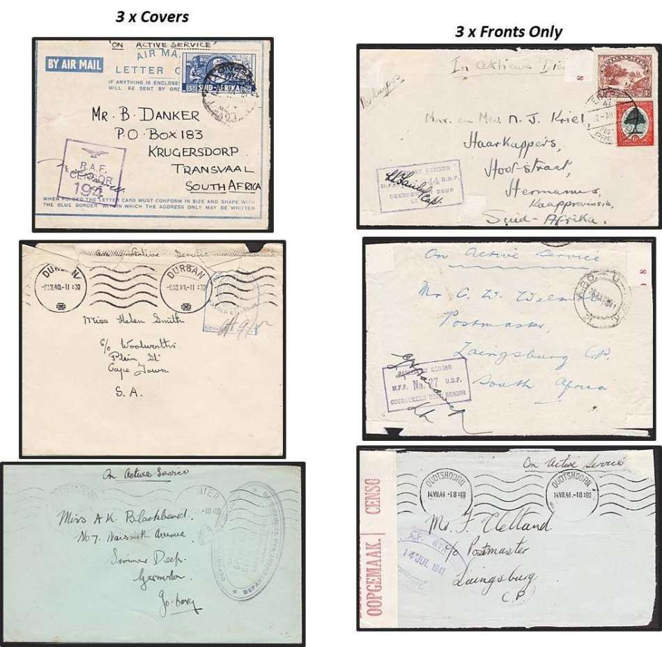 6 x WWII On Active Service, Censored etc Covers -  3 x Covers & 3 x Fronts