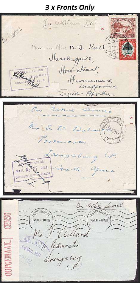 6 x WWII On Active Service, Censored etc Covers -  3 x Covers & 3 x Fronts