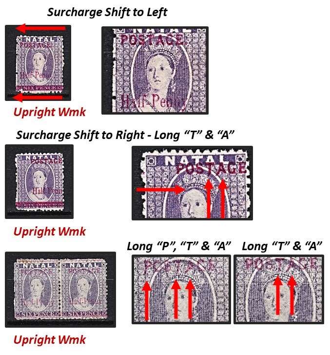 Great Study of the 1895 Natal Queen Victoria (SACC.107) VARIETIES - Some Very Scarce !!!