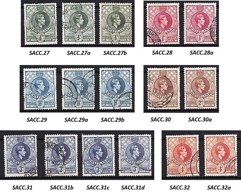 1938 Swaziland KGVI VFU P.13½ x13, P.14 & P13½ x14 Issues - SEE SCANS *** CV = R3,500+ ***
