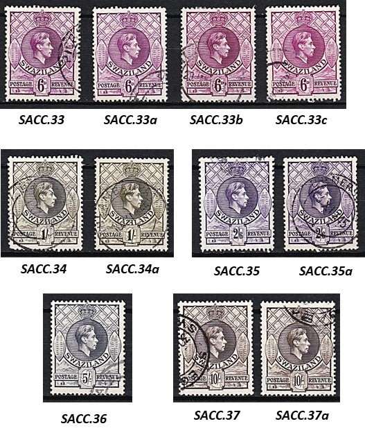 1938 Swaziland KGVI VFU P.13½ x13, P.14 & P13½ x14 Issues - SEE SCANS *** CV = R3,500+ ***