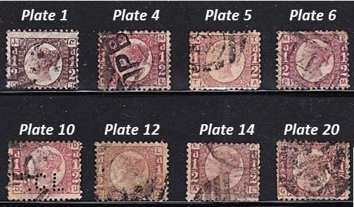 1858-70 GBR QV ½d Rose-Red Plating Selection Plates 1/4/5/6/10/12/14/20   *** CV = £330+ ***