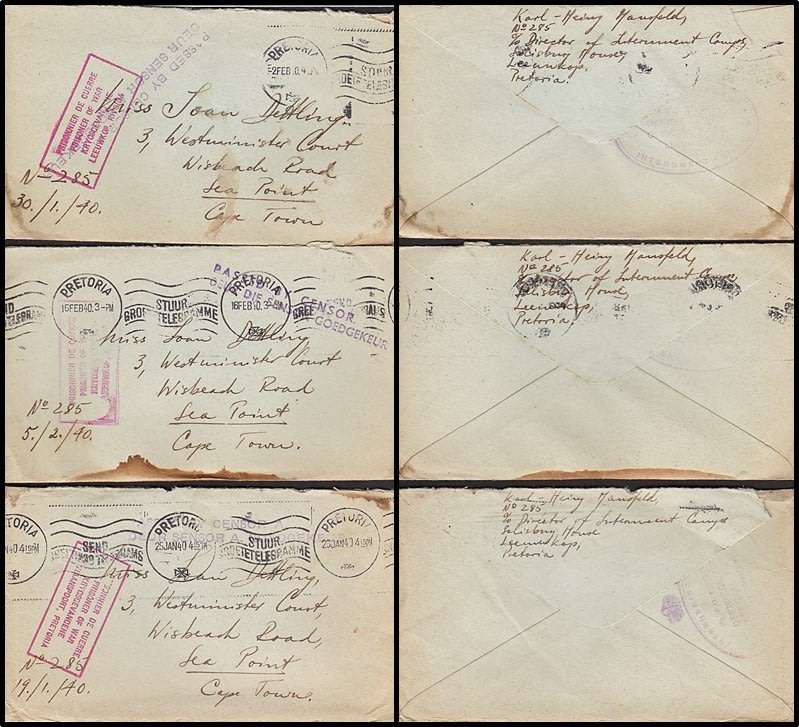 SCARCE 1943/44 P.O.W. Covers x 10: LEEUWKOP, BAVIAANSPOORT Prisons/Censor Markings etc