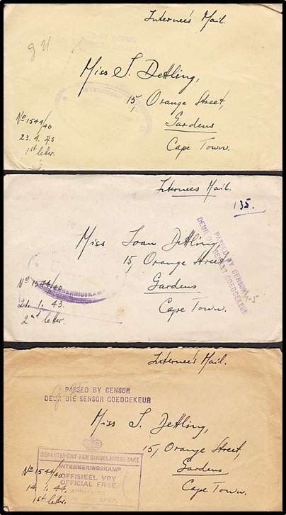 SCARCE 1943/44 P.O.W. Covers x 10: LEEUWKOP, BAVIAANSPOORT Prisons/Censor Markings etc