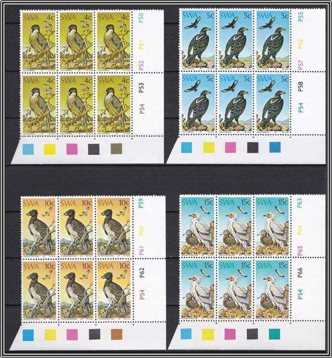 POPULAR 1975 S.W.A. Protected Birds of Prey UMM (**) Control Blocks of 6 *** GOOD CV ***