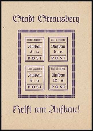 1946 Stadt Strausberg Imperf Souvenir Sheet UMM (**) - Post War Construction Fund (Charity)