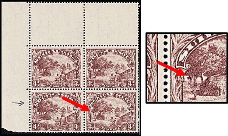 1930-45 4d VARIETY UMM (**) Positioning Block of 4 - MONKEY IN THE TREE  *** R1,000+ ***