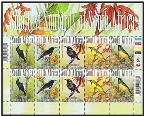 2012 RSA UMM (**) MS "Smallest Sunbirds of SA  *** 10 x Int Airmail Small Letter Rate *** @ CV  R700