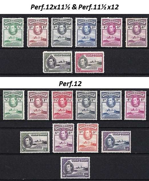 1938 Gold Coast KGVI Full MM (**) Set & HIGH VALUE Perf Varieties  *** CV = R3,600+ ***