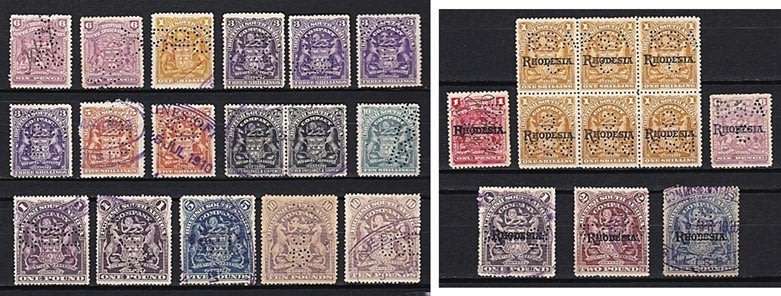 1898 & 1909 Definitives (Perfins) to £10 (7/6 pair not Perfin)  *** FANTASTIC STUDY GROUP ***