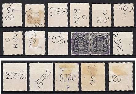 1898 & 1909 Definitives (Perfins) to £10 (7/6 pair not Perfin)  *** FANTASTIC STUDY GROUP ***