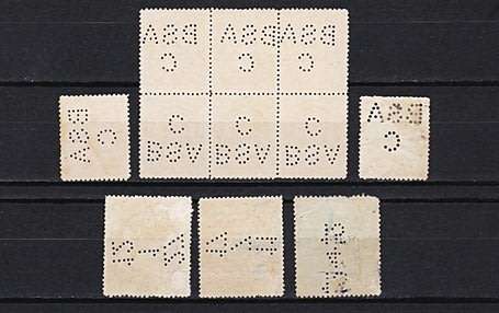 1898 & 1909 Definitives (Perfins) to £10 (7/6 pair not Perfin)  *** FANTASTIC STUDY GROUP ***