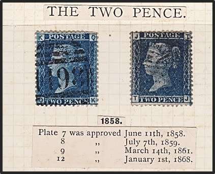 1858 GBR QV 2d Blue VFU Issues PLATE 9 and 7  *** CV  R1,500+ ***