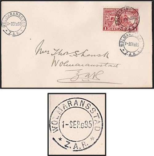 1 Sep 1895 Z.A.R. SACC.222 - Cancelled Wolmaranstad 5 DAYS BEFORE ISSUE DATE